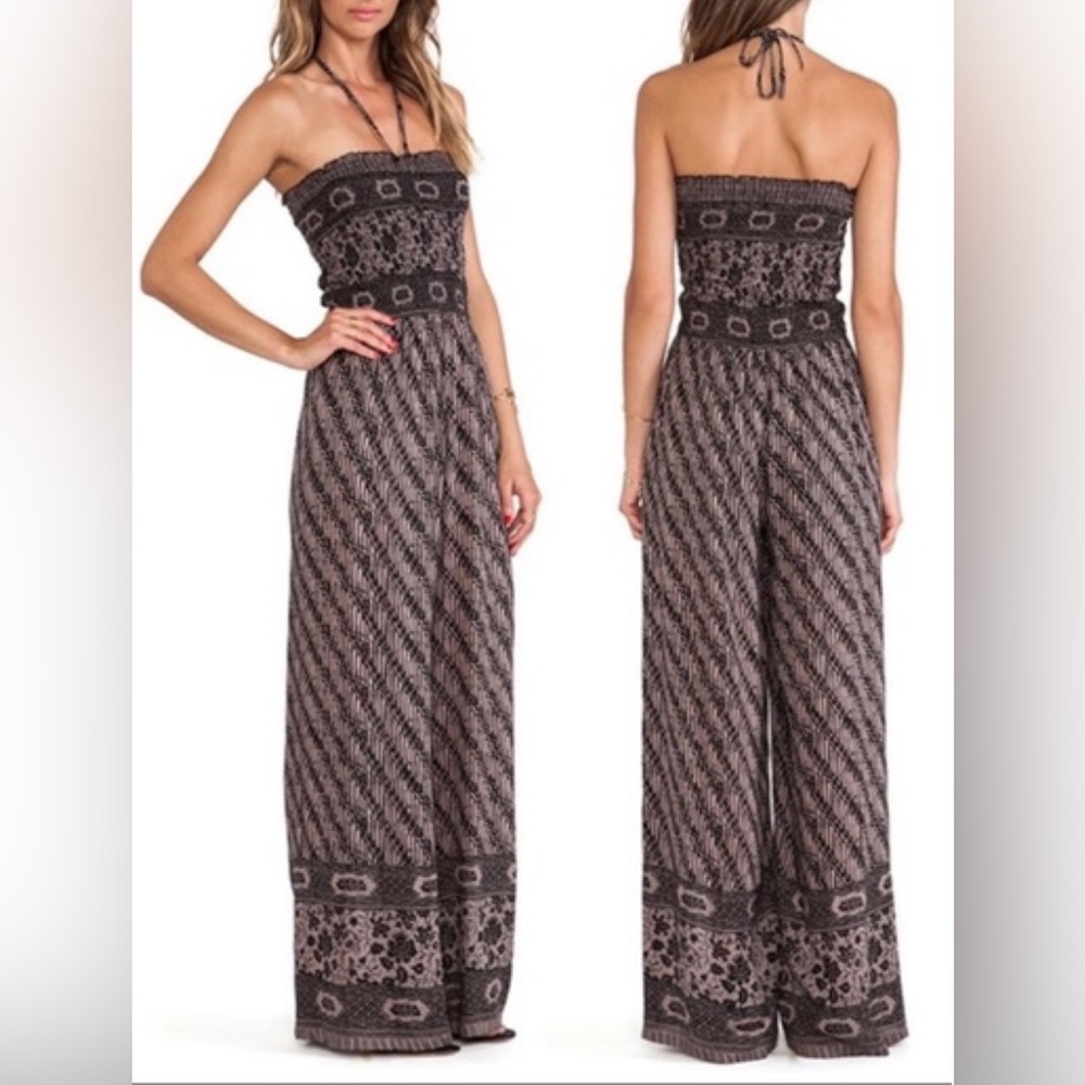 Free People Black and Tan Halter or Strapless Tube Top Jumpsuit